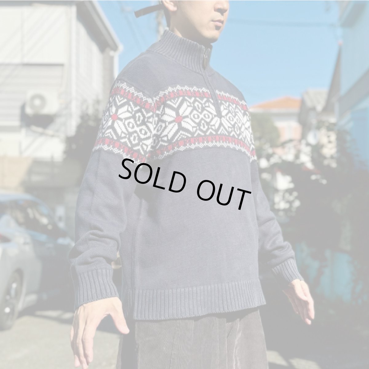 画像21: 「L.L.Bean(エルエルビーン)」90s 00s Mサイズ〜Lサイズ相当 ノルディック柄 コットン ハーフジップ ハイネック ニット セーター (21)