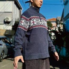 画像21: 「L.L.Bean(エルエルビーン)」90s 00s Mサイズ〜Lサイズ相当 ノルディック柄 コットン ハーフジップ ハイネック ニット セーター (21)