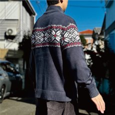 画像23: 「L.L.Bean(エルエルビーン)」90s 00s Mサイズ〜Lサイズ相当 ノルディック柄 コットン ハーフジップ ハイネック ニット セーター (23)