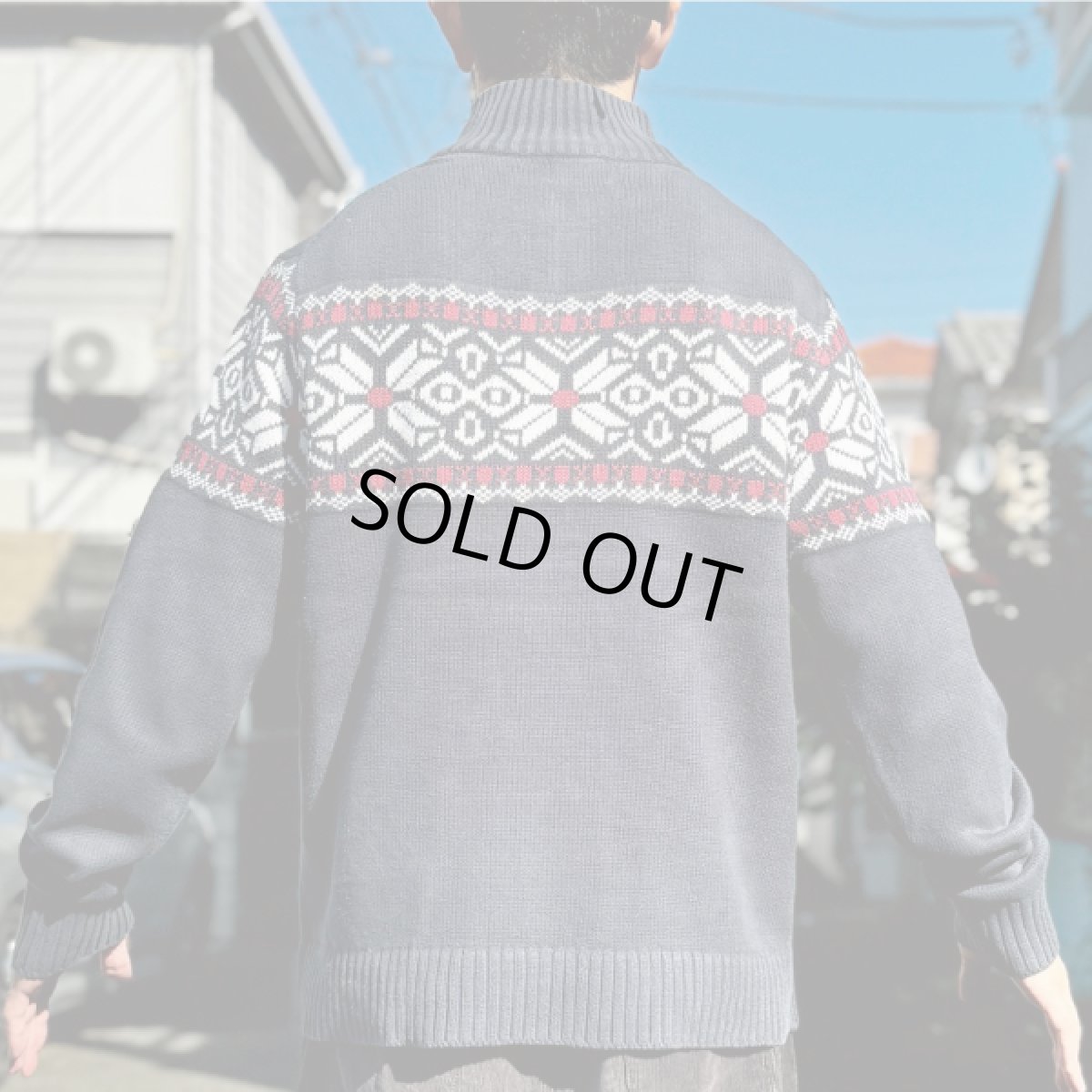 画像24: 「L.L.Bean(エルエルビーン)」90s 00s Mサイズ〜Lサイズ相当 ノルディック柄 コットン ハーフジップ ハイネック ニット セーター (24)