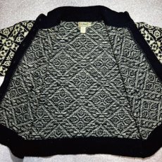 画像7: 「L.L.Bean(エルエルビーン)」80s Mサイズ USA製 幾何学模様 ウールナイロン ローゲージ ハイネック ノルウェー ニット カーディガン (7)