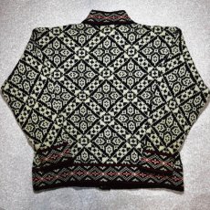 画像11: 「L.L.Bean(エルエルビーン)」80s Mサイズ USA製 幾何学模様 ウールナイロン ローゲージ ハイネック ノルウェー ニット カーディガン (11)