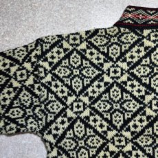 画像12: 「L.L.Bean(エルエルビーン)」80s Mサイズ USA製 幾何学模様 ウールナイロン ローゲージ ハイネック ノルウェー ニット カーディガン (12)