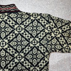 画像14: 「L.L.Bean(エルエルビーン)」80s Mサイズ USA製 幾何学模様 ウールナイロン ローゲージ ハイネック ノルウェー ニット カーディガン (14)