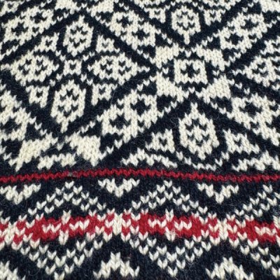 画像2: 「L.L.Bean(エルエルビーン)」80s Mサイズ USA製 幾何学模様 ウールナイロン ローゲージ ハイネック ノルウェー ニット カーディガン