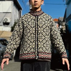 画像21: 「L.L.Bean(エルエルビーン)」80s Mサイズ USA製 幾何学模様 ウールナイロン ローゲージ ハイネック ノルウェー ニット カーディガン (21)