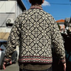 画像25: 「L.L.Bean(エルエルビーン)」80s Mサイズ USA製 幾何学模様 ウールナイロン ローゲージ ハイネック ノルウェー ニット カーディガン (25)