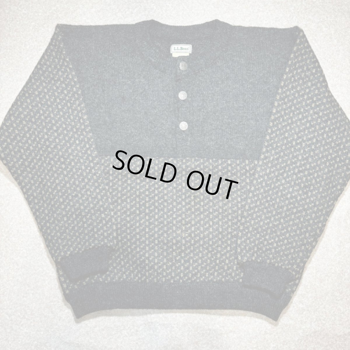 画像1: 「L.L.Bean(エルエルビーン)」80s 90s Lサイズ バーズアイ ウールナイロン ローゲージ ハーフボタン ノルウェー ニット セーター (1)