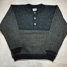 画像1: 「L.L.Bean(エルエルビーン)」80s 90s Lサイズ バーズアイ ウールナイロン ローゲージ ハーフボタン ノルウェー ニット セーター (1)