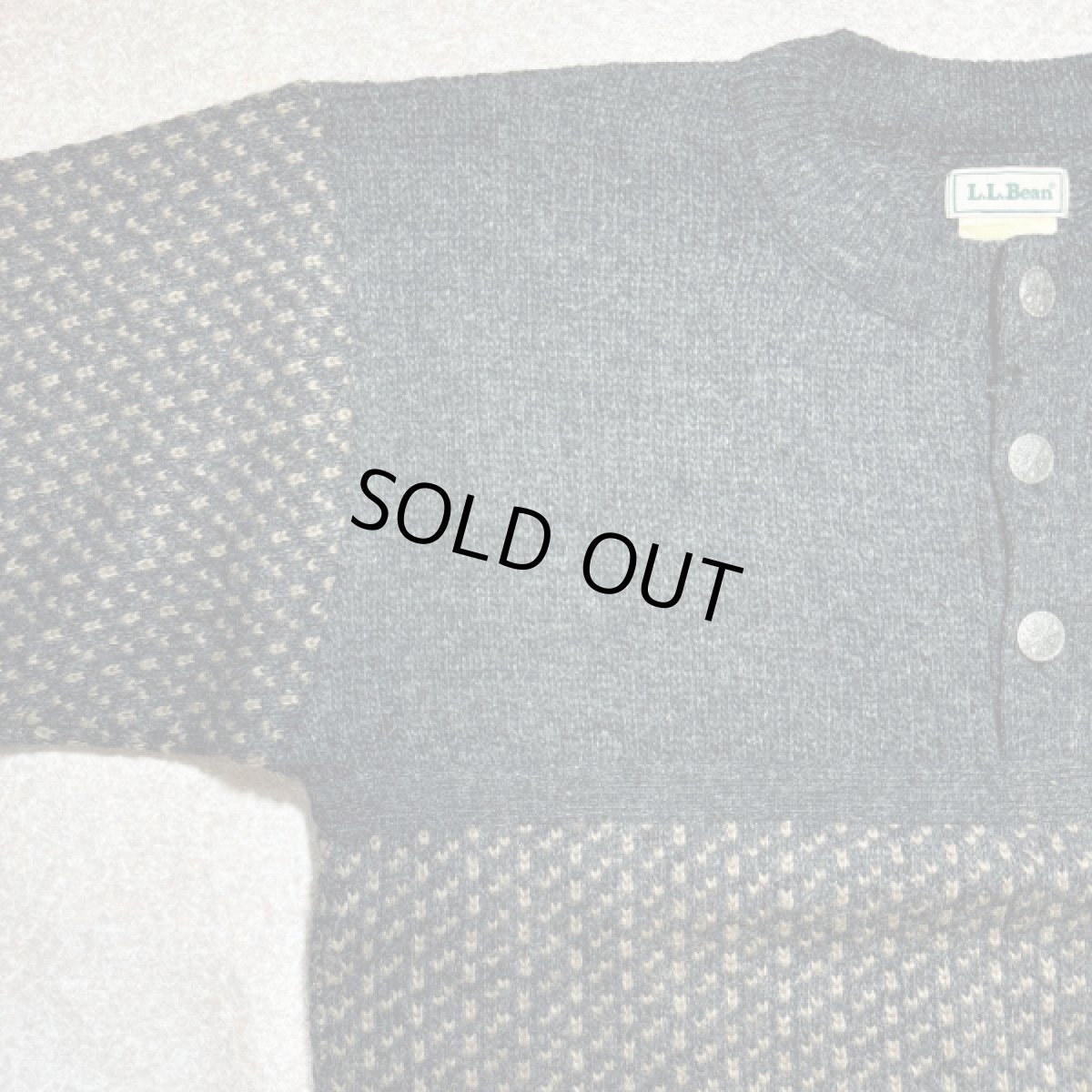 画像2: 「L.L.Bean(エルエルビーン)」80s 90s Lサイズ バーズアイ ウールナイロン ローゲージ ハーフボタン ノルウェー ニット セーター (2)