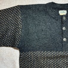 画像2: 「L.L.Bean(エルエルビーン)」80s 90s Lサイズ バーズアイ ウールナイロン ローゲージ ハーフボタン ノルウェー ニット セーター (2)