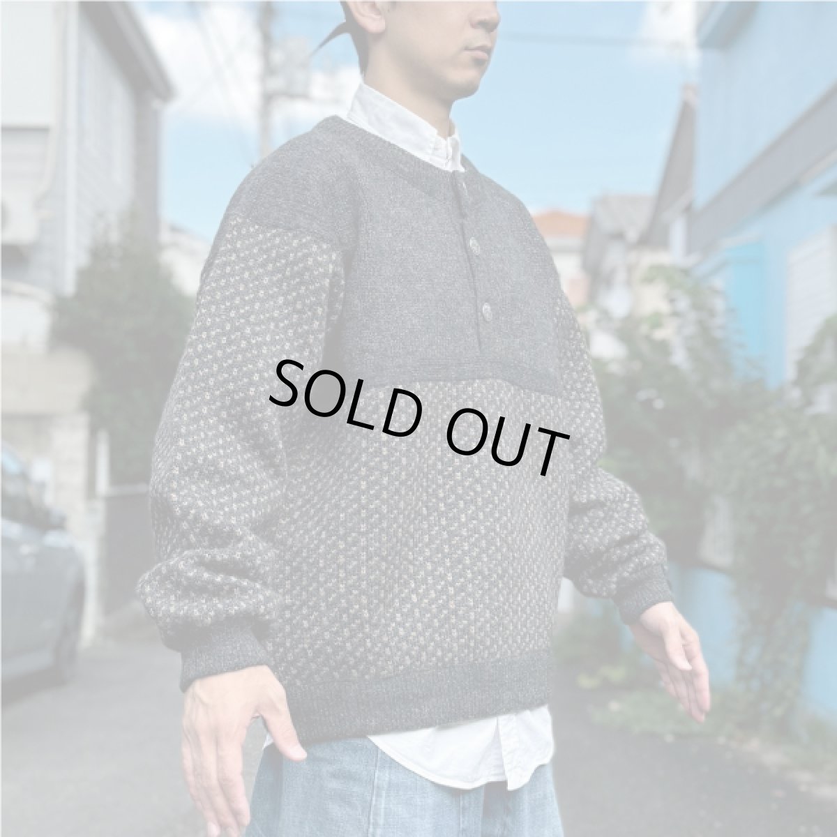 画像20: 「L.L.Bean(エルエルビーン)」80s 90s Lサイズ バーズアイ ウールナイロン ローゲージ ハーフボタン ノルウェー ニット セーター (20)