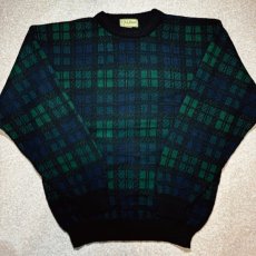 画像1: 「L.L.Bean(エルエルビーン)」80s 90s Mサイズ USA製 ブラックウォッチ ウールマーク ウール ニット セーター (1)