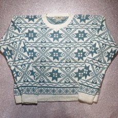画像1: 「L.L.Bean(エルエルビーン)」80s 90s Mサイズ ラミー コットン ノルディック柄 クルーネック ニット セーター (1)