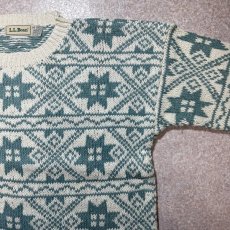画像4: 「L.L.Bean(エルエルビーン)」80s 90s Mサイズ ラミー コットン ノルディック柄 クルーネック ニット セーター (4)