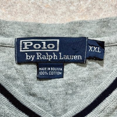 画像2: 「Polo by Ralph Lauren (ポロラルフローレン)」90s 00s 10s  XXLサイズ コットン ライトグレー ポニー刺繍 ニット Tシャツ