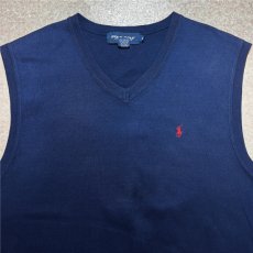 画像3: 「POLO GOLF RALPH LAUREN(ポロゴルフラルフローレン)」80s 90s XLサイズ USA製 コットン ネイビー ポニー刺繍 ニット ベスト (3)