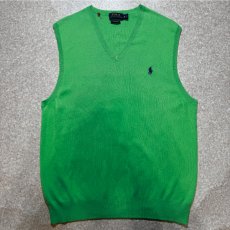 画像1: 「POLO RALPH LAUREN(ポロラルフローレン)」10s 20s Mサイズ ピマコットン ライムグリーン ポニー刺繍 ニット ベスト (1)