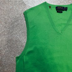 画像2: 「POLO RALPH LAUREN(ポロラルフローレン)」10s 20s Mサイズ ピマコットン ライムグリーン ポニー刺繍 ニット ベスト (2)