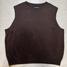 画像1: 「POLO RALPH LAUREN(ポロラルフローレン)」90s 00s 10s 20s Lサイズ相当 ピマコットン チョコレートブラウン ポニー刺繍 ニット ベスト (1)