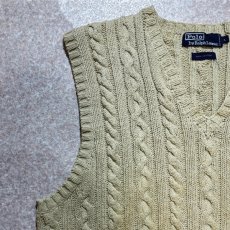 画像2: 「Polo by Ralph Lauren (ポロラルフローレン)」90s 00s 10s Lサイズ コットン 生成り ケーブル編み ニット ベスト (2)