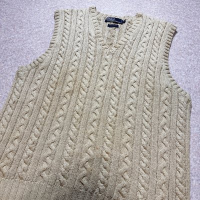 画像3: 「Polo by Ralph Lauren (ポロラルフローレン)」90s 00s 10s Lサイズ コットン 生成り ケーブル編み ニット ベスト