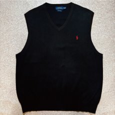 画像1: 「POLO RALPH LAUREN(ポロラルフローレン)」10s 20s XL TGサイズ ピマコットン ブラック ポニー刺繍 ニット ベスト (1)