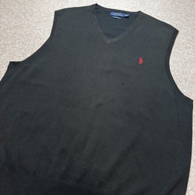 画像3: 「POLO RALPH LAUREN(ポロラルフローレン)」10s 20s XL TGサイズ ピマコットン ブラック ポニー刺繍 ニット ベスト