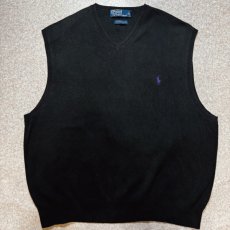 画像1: 「Polo by Ralph Lauren (ポロラルフローレン)」90s 00s 10s XXLサイズ ピマコットン ブラック ポニー刺繍 ニット ベスト (1)