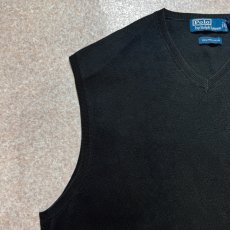 画像2: 「Polo by Ralph Lauren (ポロラルフローレン)」90s 00s 10s XXLサイズ ピマコットン ブラック ポニー刺繍 ニット ベスト (2)