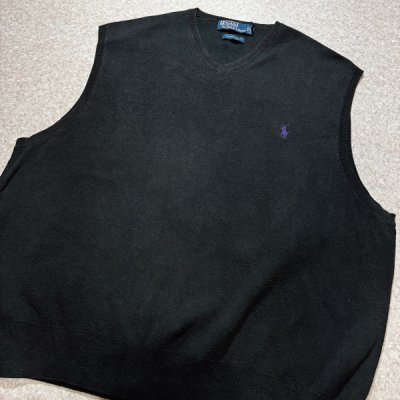 画像3: 「Polo by Ralph Lauren (ポロラルフローレン)」90s 00s 10s XXLサイズ ピマコットン ブラック ポニー刺繍 ニット ベスト