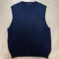 画像1: 「POLO RALPH LAUREN(ポロラルフローレン)」10s 20s XXL TTGサイズ ピマコットン ネイビー ポニー刺繍 ニット ベスト (1)