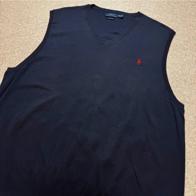 画像3: 「POLO RALPH LAUREN(ポロラルフローレン)」10s 20s XXL TTGサイズ ピマコットン ネイビー ポニー刺繍 ニット ベスト