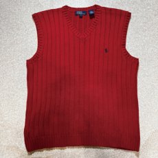 画像1: 「Polo by Ralph Lauren (ポロラルフローレン)」90s 00s 10s Lサイズ コットン レッド ポニー刺繍 リブ編み ニット ベスト (1)