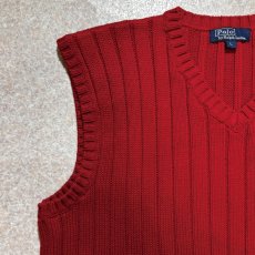 画像2: 「Polo by Ralph Lauren (ポロラルフローレン)」90s 00s 10s Lサイズ コットン レッド ポニー刺繍 リブ編み ニット ベスト (2)