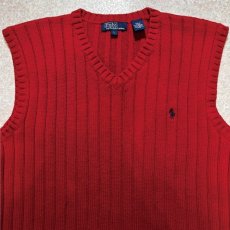 画像3: 「Polo by Ralph Lauren (ポロラルフローレン)」90s 00s 10s Lサイズ コットン レッド ポニー刺繍 リブ編み ニット ベスト (3)