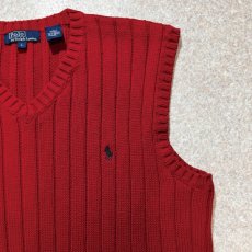 画像4: 「Polo by Ralph Lauren (ポロラルフローレン)」90s 00s 10s Lサイズ コットン レッド ポニー刺繍 リブ編み ニット ベスト (4)