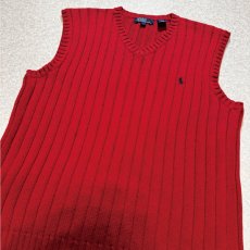 画像15: 「Polo by Ralph Lauren (ポロラルフローレン)」90s 00s 10s Lサイズ コットン レッド ポニー刺繍 リブ編み ニット ベスト (15)
