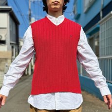 画像16: 「Polo by Ralph Lauren (ポロラルフローレン)」90s 00s 10s Lサイズ コットン レッド ポニー刺繍 リブ編み ニット ベスト (16)
