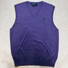 画像1: 「POLO RALPH LAUREN(ポロラルフローレン)」10s 20s Mサイズ ピマコットン パープル ポニー刺繍 ニット ベスト (1)