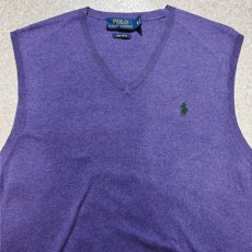 画像3: 「POLO RALPH LAUREN(ポロラルフローレン)」10s 20s Mサイズ ピマコットン パープル ポニー刺繍 ニット ベスト (3)