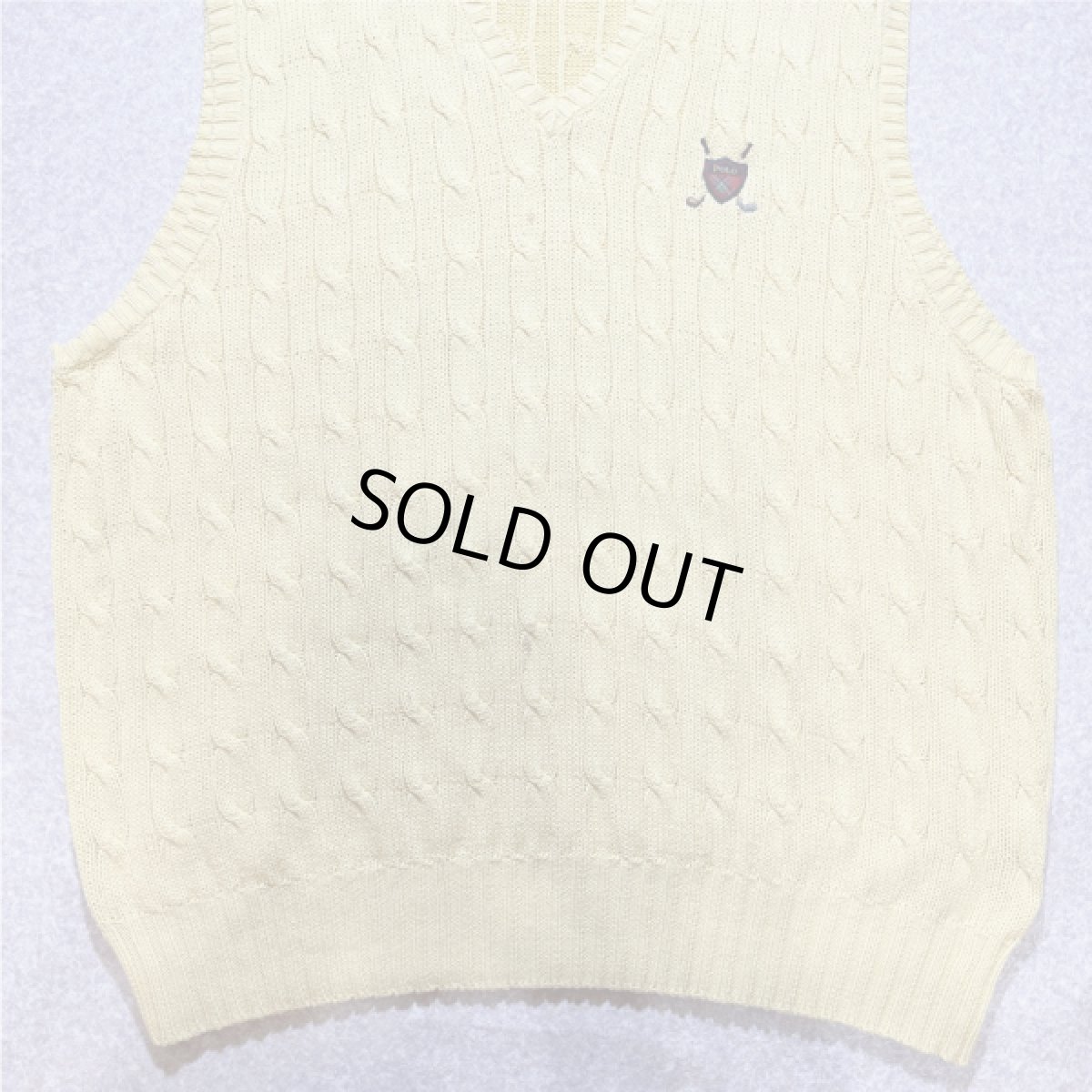 画像5: 「Polo by Ralph Lauren (ポロラルフローレン)」90s 00s 10s XLサイズ コットン イエロー ゴルフ刺繍 ケーブル編み ニット ベスト (5)