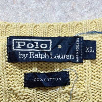 画像2: 「Polo by Ralph Lauren (ポロラルフローレン)」90s 00s 10s XLサイズ コットン イエロー ゴルフ刺繍 ケーブル編み ニット ベスト