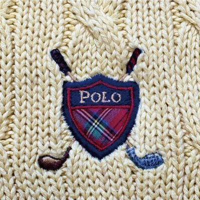 画像1: 「Polo by Ralph Lauren (ポロラルフローレン)」90s 00s 10s XLサイズ コットン イエロー ゴルフ刺繍 ケーブル編み ニット ベスト