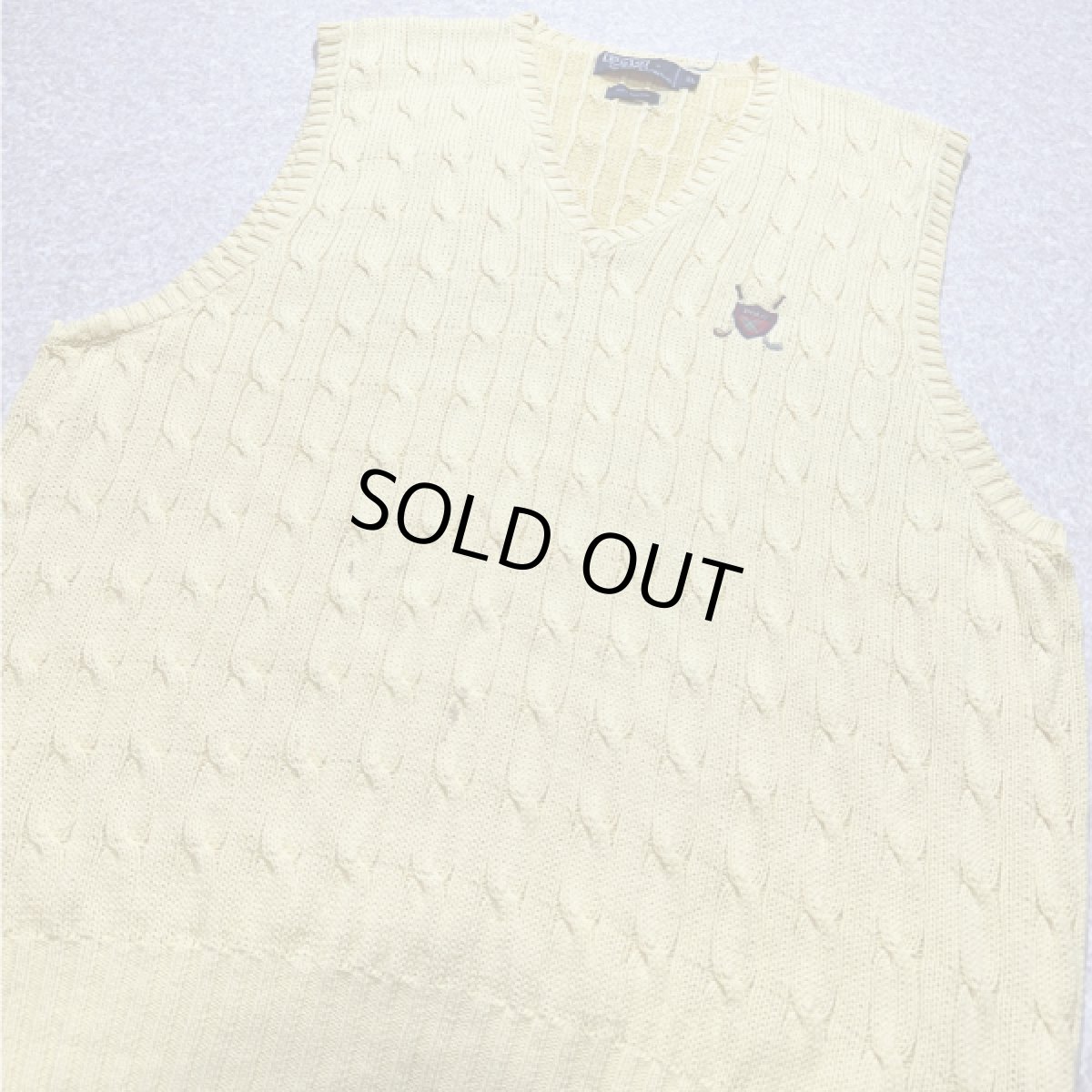 画像15: 「Polo by Ralph Lauren (ポロラルフローレン)」90s 00s 10s XLサイズ コットン イエロー ゴルフ刺繍 ケーブル編み ニット ベスト (15)
