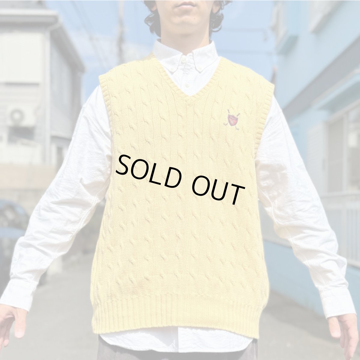 画像16: 「Polo by Ralph Lauren (ポロラルフローレン)」90s 00s 10s XLサイズ コットン イエロー ゴルフ刺繍 ケーブル編み ニット ベスト (16)