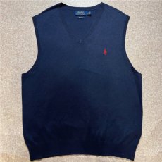 画像1: 「POLO RALPH LAUREN(ポロラルフローレン)」10s 20s LGサイズ ピマコットン ネイビー ポニー刺繍 ニット ベスト (1)