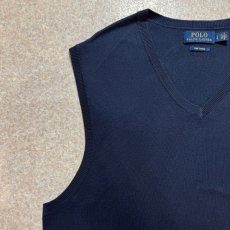 画像2: 「POLO RALPH LAUREN(ポロラルフローレン)」10s 20s LGサイズ ピマコットン ネイビー ポニー刺繍 ニット ベスト (2)