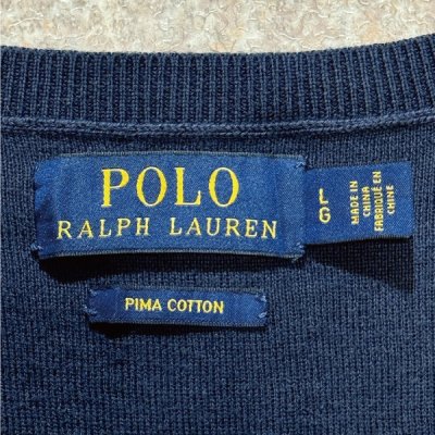 画像2: 「POLO RALPH LAUREN(ポロラルフローレン)」10s 20s LGサイズ ピマコットン ネイビー ポニー刺繍 ニット ベスト
