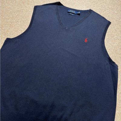 画像3: 「POLO RALPH LAUREN(ポロラルフローレン)」10s 20s LGサイズ ピマコットン ネイビー ポニー刺繍 ニット ベスト
